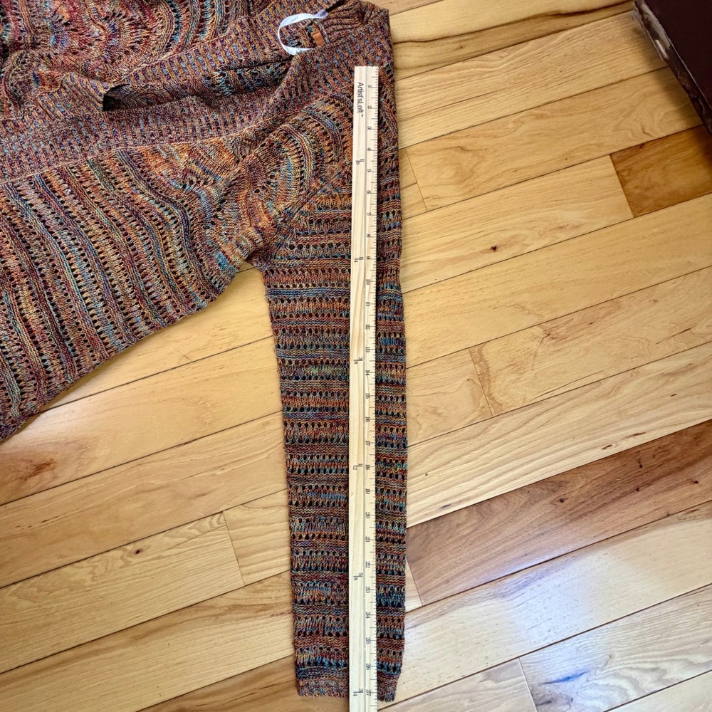 Belldini Womens XL Space Dye Open Front Cardigan Orange Teal Pointelle Knit - Picture 6 of 9